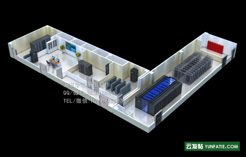 深圳机房效果图制作|某高速路收费站机房项目俯视图